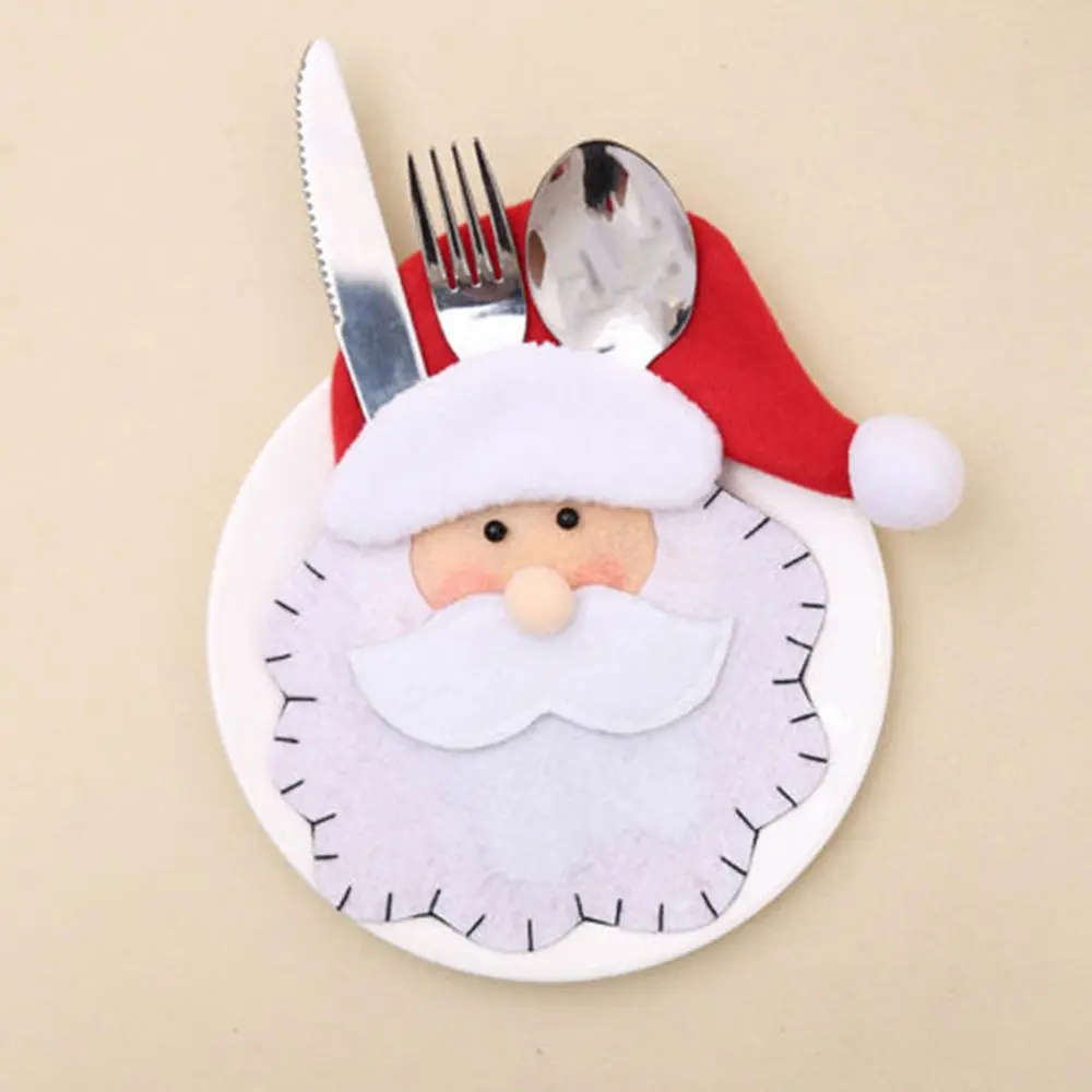 Santa Hat Reindeer Christmas New Year Pocket Fork Knife Cutlery Holder Bag Home Party Table Dinner Decoration Tableware