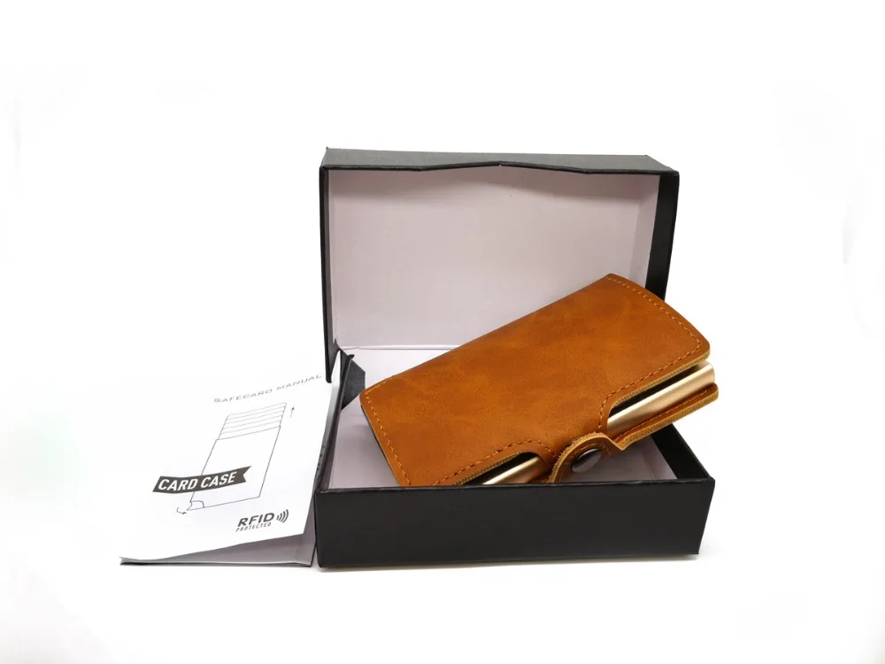 RFID Блокировка Автоматическая ПУ кожа держатель кредитной карты 564 для мужчин металлический бизнес ID держатель карты бумажник для карт порте карт