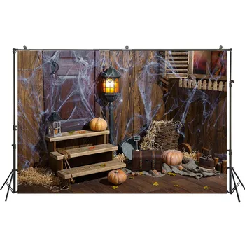

HUAYI Halloween Theme Backdrop Bright light pumpkin Decorations Wooden Wall Background For Indoor Studio Photography W-4158