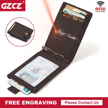 

Genuine Leather Slim Mens Credit Card Wallet Money Clip Simple Silver Dollar Cash Clamp Holder Wallets For Men High Quality