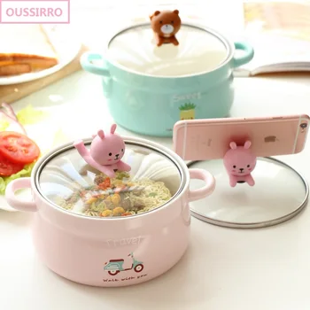 

Cartoon Creative Instant Noodles Bowl With Lid Ceramic Bowl Cute Student Job Bowl Soup Bowl