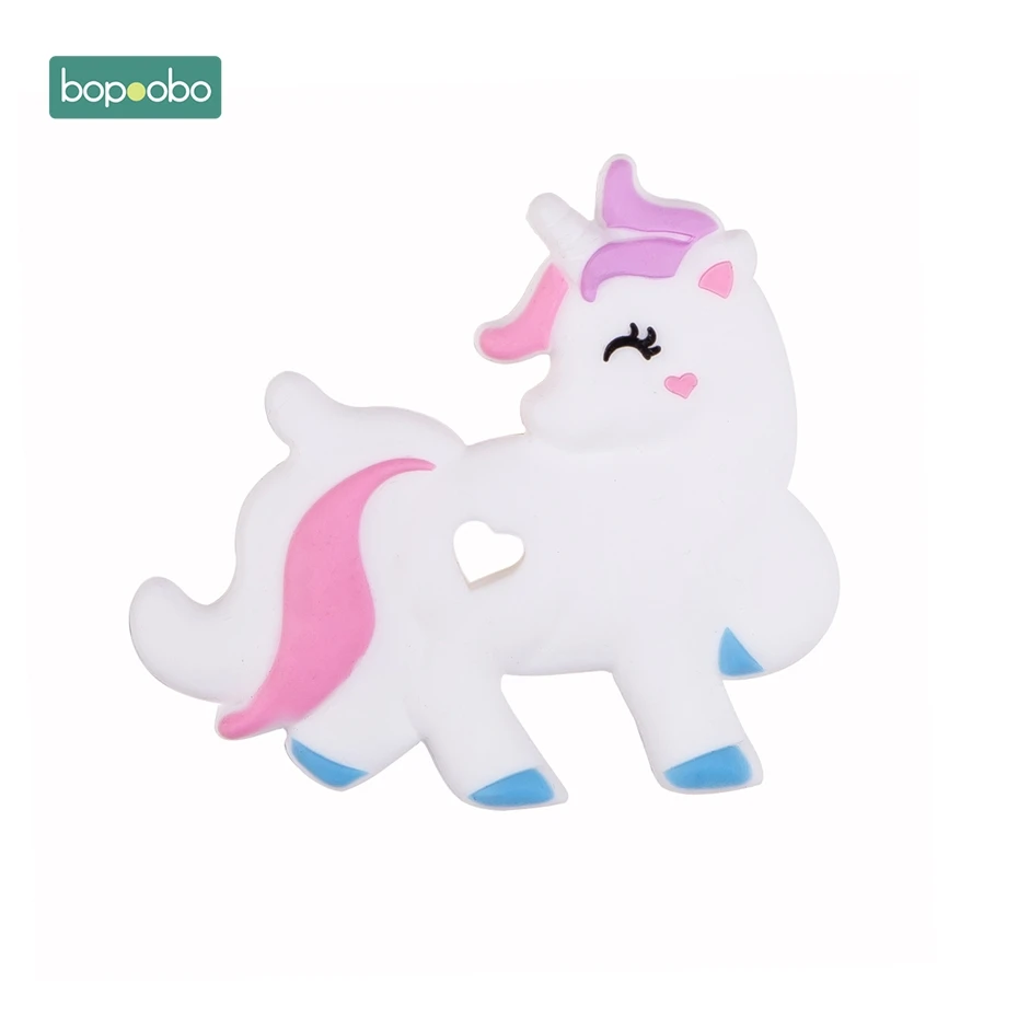 White-Unicorn Bopobo 1 шт., детский прорезыватель, силиконовый, свинья, пищевой, Брод, Прорезыватель для кормления, прорезыватель, ожерелье, аксессуары, детские товары, безопасные игрушки - Цвет: White-Unicorn