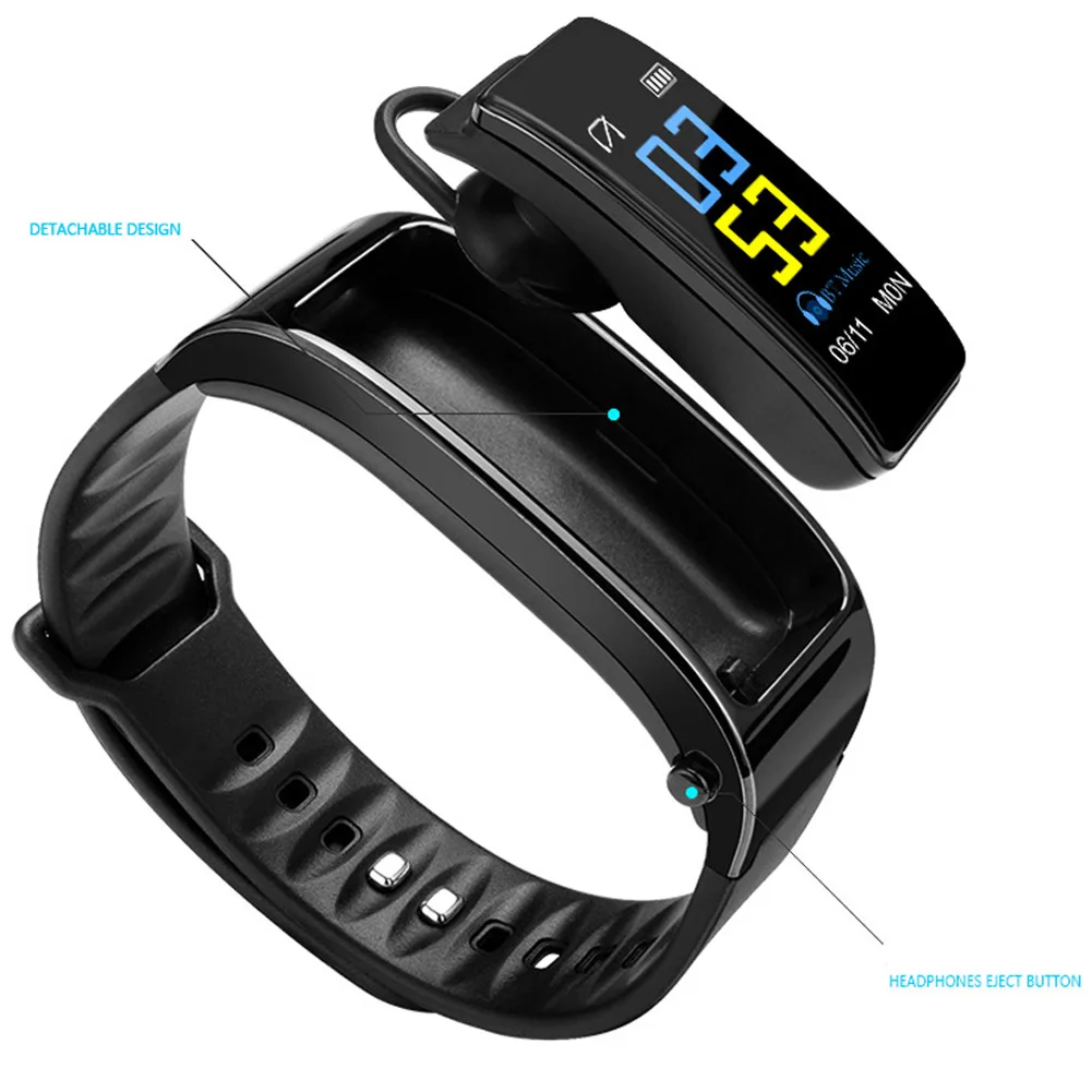 Умный Браслет 2 в 1 с Bluetooth наушниками HeartRate Monitor водонепроницаемые часы