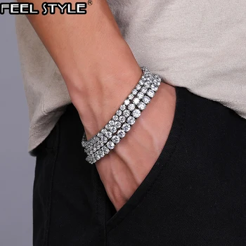 

1 Row 4/5/6MM Bling Iced Out Mens Zircon Tennis Chain Stainess Steel Bracelet Men CZ Link Chain For Men Hip Hop Jewelry