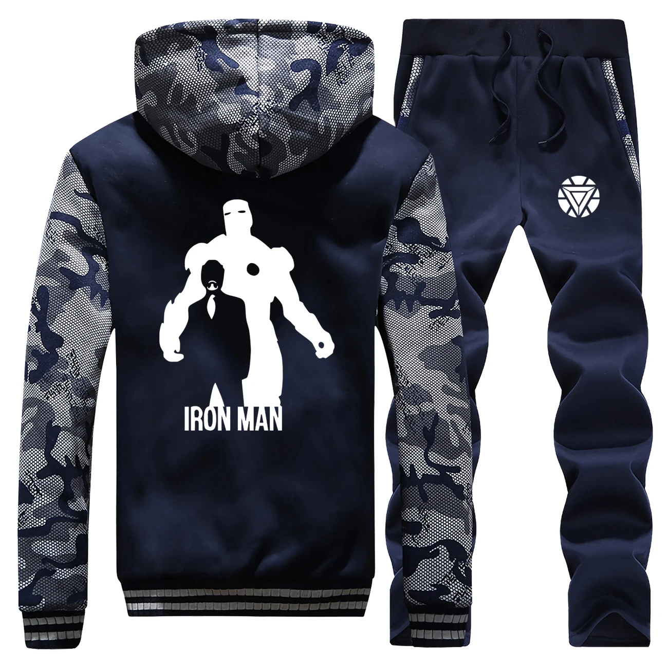 The Avenger Coat Thick Winter New Hip Hop Camouflage Hoodie Iron Man Casual Jacket Sportswear Fleece 2 Pcs Suit Coats+Pants