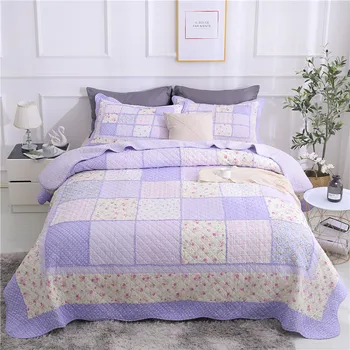 

luxury purple printing 100% Cotton Soft Comfortable bedspread pillowcases 3pcs Quilted bed sheet bed cover bedding set mattress