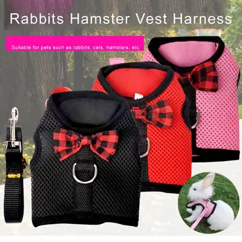 

New Black Rabbit Leash Lead Vest Small Animals Mesh Cotton Collars Cat Hamster Harnesses S M L Harness Leash Pet Strap Durable