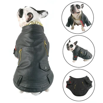 

French Bulldog PU Leather Punk Style Dog Outfit Winter Warm Dog Clothes For Small Dogs Terrier Chihuahua Pug Clothing Puppy Coat