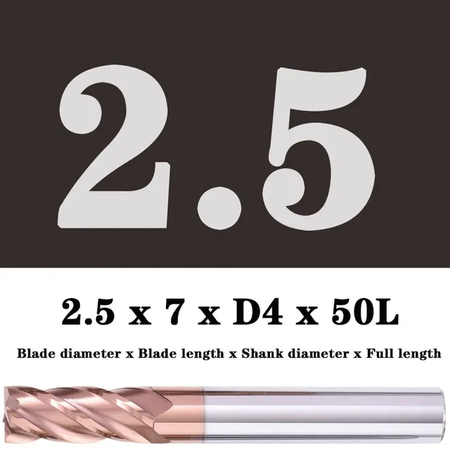 Milling Cutter Alloy Coating Tungsten Steel Tool Maching Hrc55 Endmill Milling Cutter Kit Milling Machine Tools cnc Router Bits 2.5x7XD4X50L