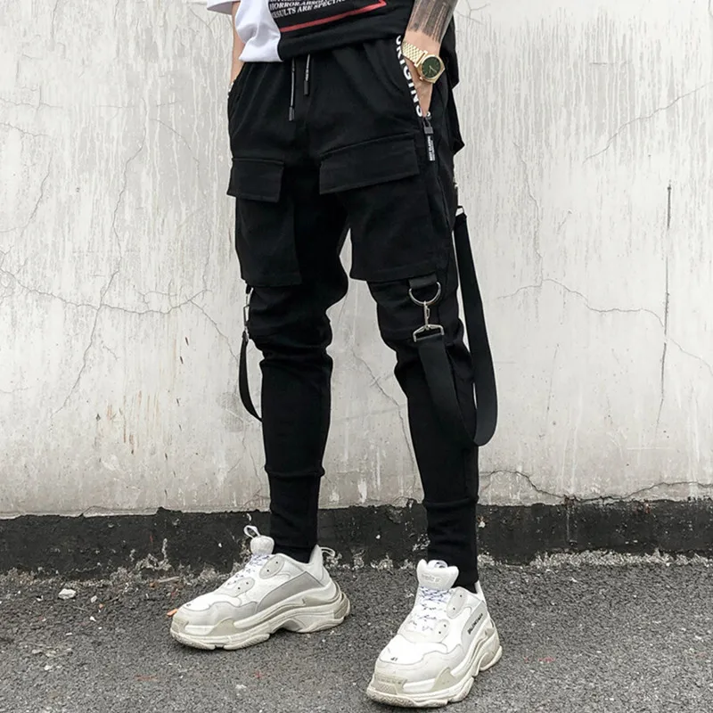 

Newest Men's Fashion Personality Slim Elasticity Hip Hop Pants Multi Pocket Haran Joggers Tootsies Singer Costumes