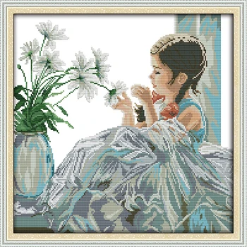 

Everlasting love The girl with flowers chinese Cross stitch kits Ecological cotton clear 14CT DIY Christmas decoration for home