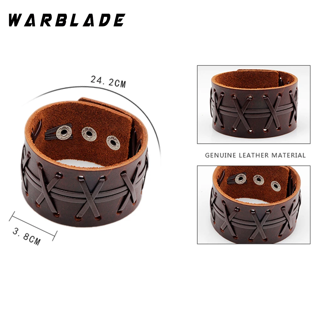 WarBLade, новинка, Модный черный коричневый широкий браслет из натуральной кожи, Браслет-манжета, браслет в стиле рок-панк, женские и мужские браслеты