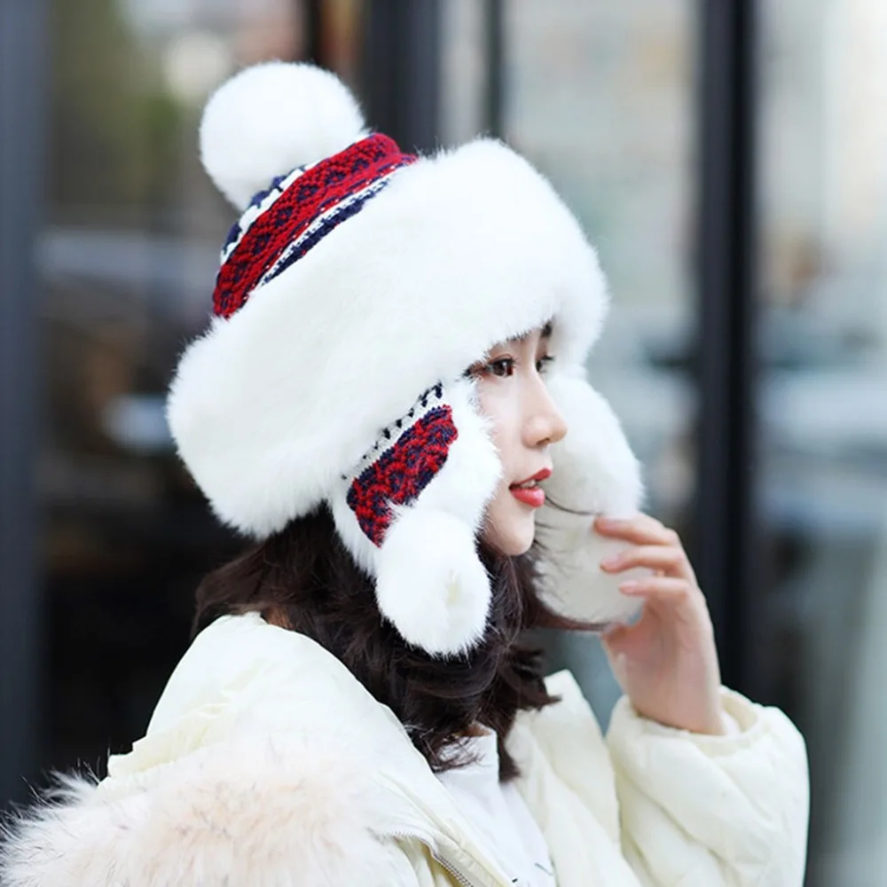 Меховая шапка для женщин из искусственного меха, русская ушанка, шапки, зимние толстые теплые уши, модная шапка-ушанка красного цвета, Новое поступление, рождественские шапки на Рождество