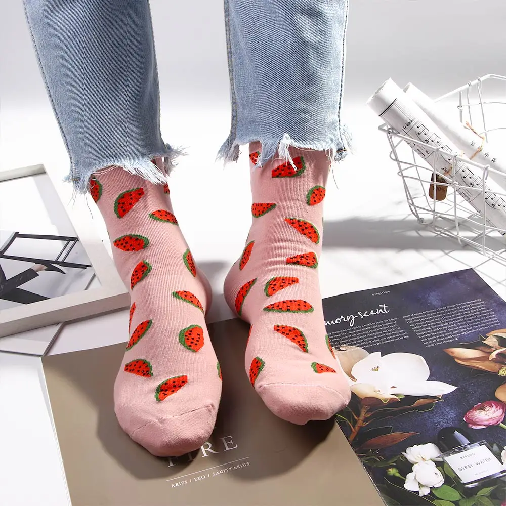 

2019 Harajuku Watermelon Fruit Printed Cotton Socks Women Breathable and Comfortable Spring Autumn Winter Funny Socks
