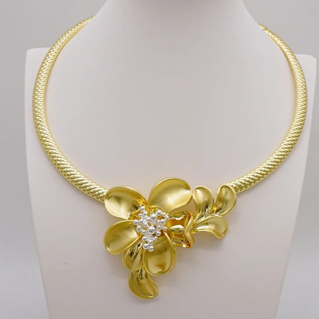 ברזילאי זהב פרח תכשיטי סטי לנשים איטלקי סגנון שרשרת צמיד עגיל איטלקי סגנון 24K תכשיטים|Jewelry Sets|  -2