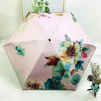 

Folding Umbrella Rain Women Lattice Umbrellas Female Sunny Rain Parasol Lovely Pocket Portable Parasol Sunny And Rainy Umbrella