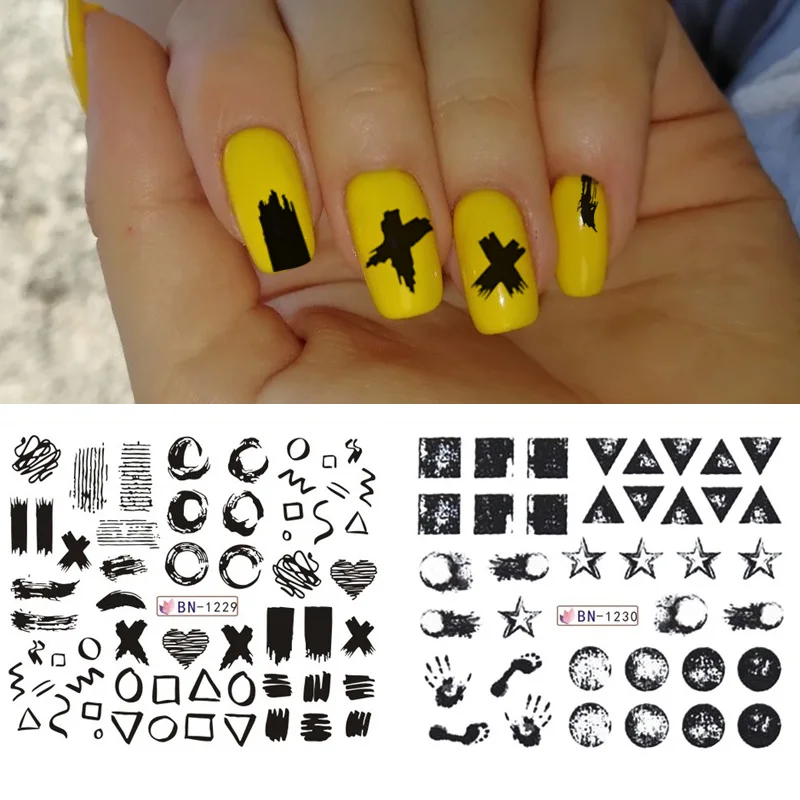 

3D Nail Slider Flower Geometric Ink Painting Sticker Cute Animals Star Decals Adhesive Manicure Tips DIY Nail Art Decorations