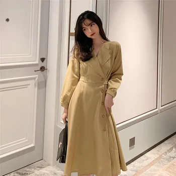 

Photo Shoot Autumn New Style Korean-style Elegant Single-Breasted Waist Hugging Slimming Windbreaker Coat Versatile Long Waistba