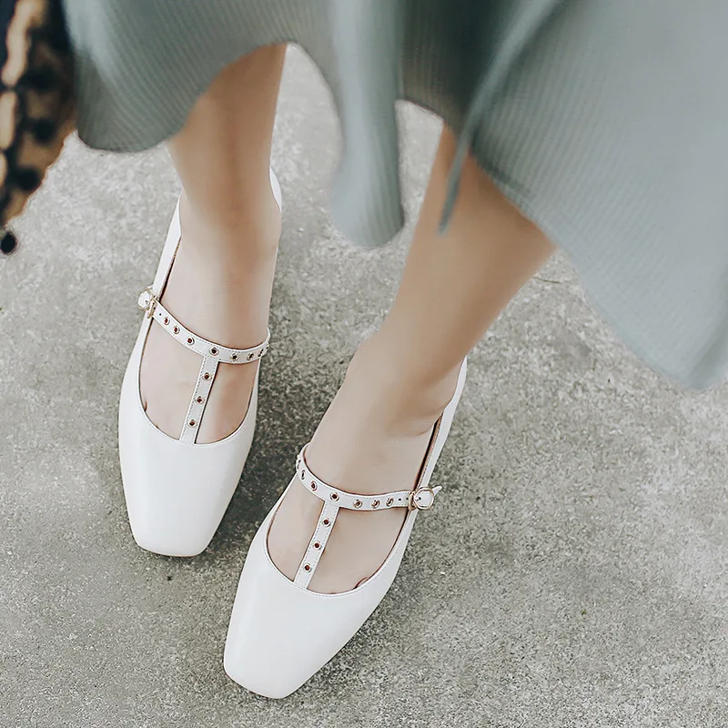 

2019 Spring New Style Retro Shoes Square Head Fashion Straight-line Buckle Shoes Chunky-Heel High Heels WOMEN'S Shoes Size Code