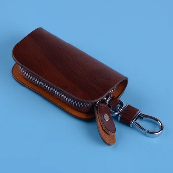 

DWCX Universal Brown Wood Grain PU Leather Cover Car Remote Key Fob Case Bag