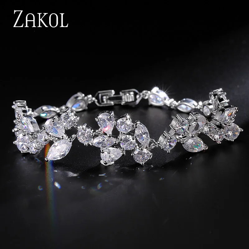 

3 Color Option White Gold Plated Simple Design Cubic Zirconia Diamond Flower Angel Bracelet For Women (FSBP014)