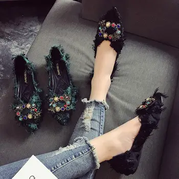

SWYIVY Women Flats Shoes Bow Rhinestone Casual Shoes Female 2019 Spring Pointed Closed Toe Flats Slip On Women Shoes Size 41