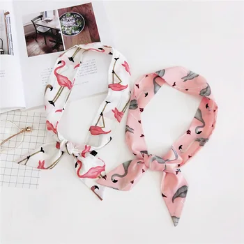 

Foulard Women Flamingo Skinny Headband Bags Scarf 2020 New Pink Printed Neck Hand Wraps Kerchief Scarves Handbag Scarf