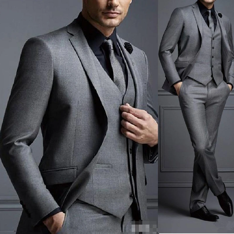 Grey para hombres barato Formal de trajes de novio hombre mejor hombre Slim Fit esmoquin de novio para hombre (chaqueta + chaleco + Pantalones)|Trajes a - AliExpress