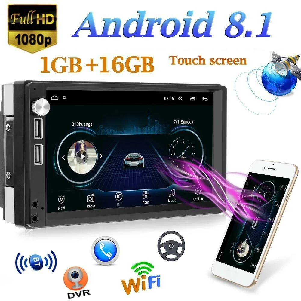 7 дюймов Сенсорный экран Android 8,1 автомобильный стерео MP5 плеер с gps-навигатором FM радио, Wi-Fi, BT4.0 U диск головное устройство с Камера