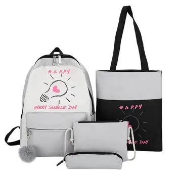 

Casual Composite Bags Set Woman Fashion Canvas Large Capacity Backpack Zipper Handbag Shoulder Bag Tote Messenger Purse