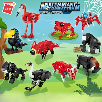 

Qman 2103 Multivariant Combat Team Jungle Rules Frog Poison Spider Flamingo Model Bricks Animal Friends Figures Building Blocks