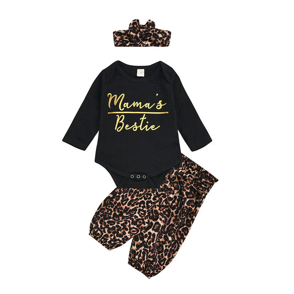 Infant Baby Girl Leopard print Clothes Tops Romper Long Pant Newborn