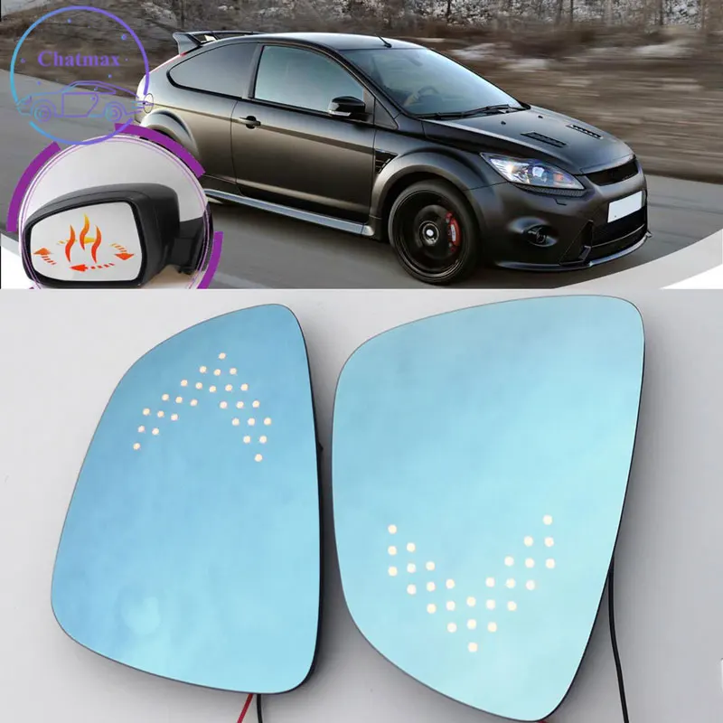 

For Ford Focus/ST/RS 2005-2013 Car Left Right Side Wing Rearview Blue Mirror HD Glass Lens With Heated Function LED Turn Signal