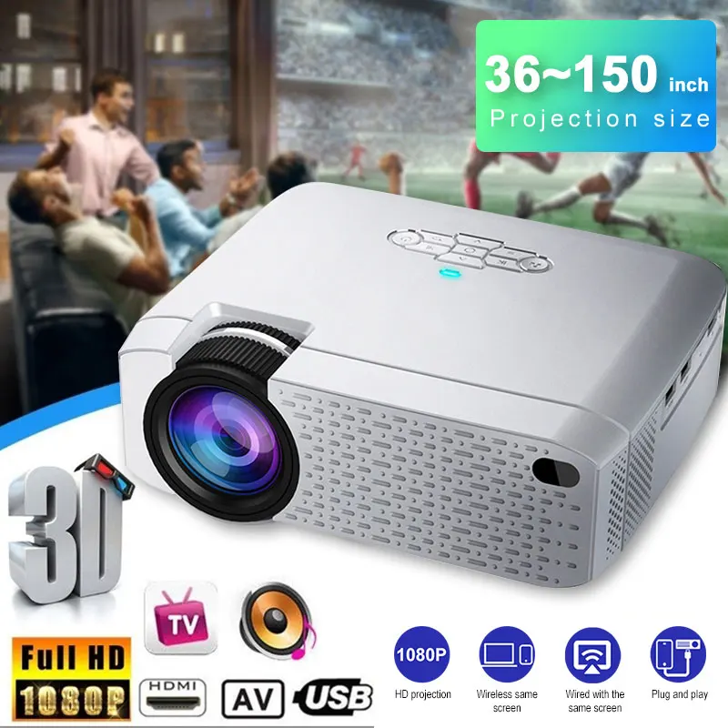 

hot D40W LED Mini Projector Video Beamer for Home Cinema 1600 Lumens Support HD Wireless Sync Display For iPhone/Android Phone