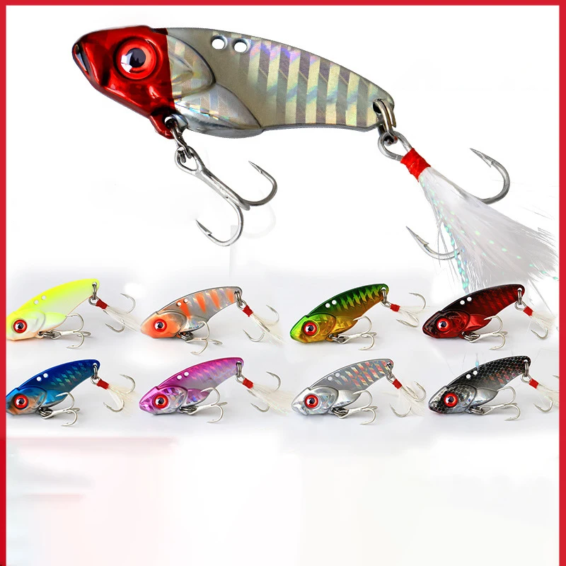 

1Pcs Metal VIB 5/10/15/20g Fishing Lure Vibration Spoon Hard Baits with Feather Crankbait Wobbler Swimbait Cicada VIB Tackle