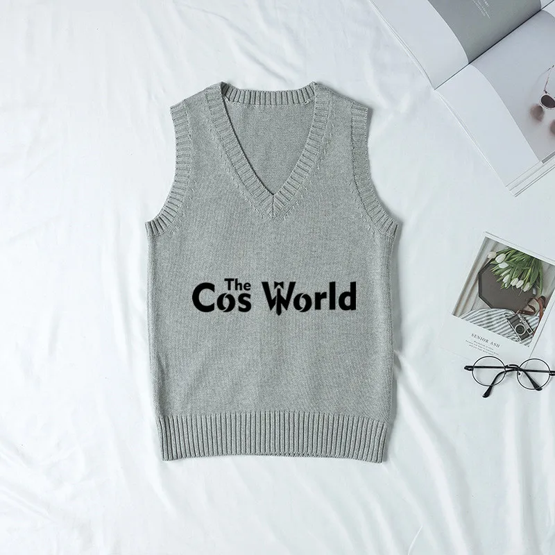 Gray XS-XXL Весна Осень Мужские Женские однотонные вязанные жилеты без рукавов пуловеры с v-образным вырезом свитера пальто для JK школьная форма - Цвет: Gray