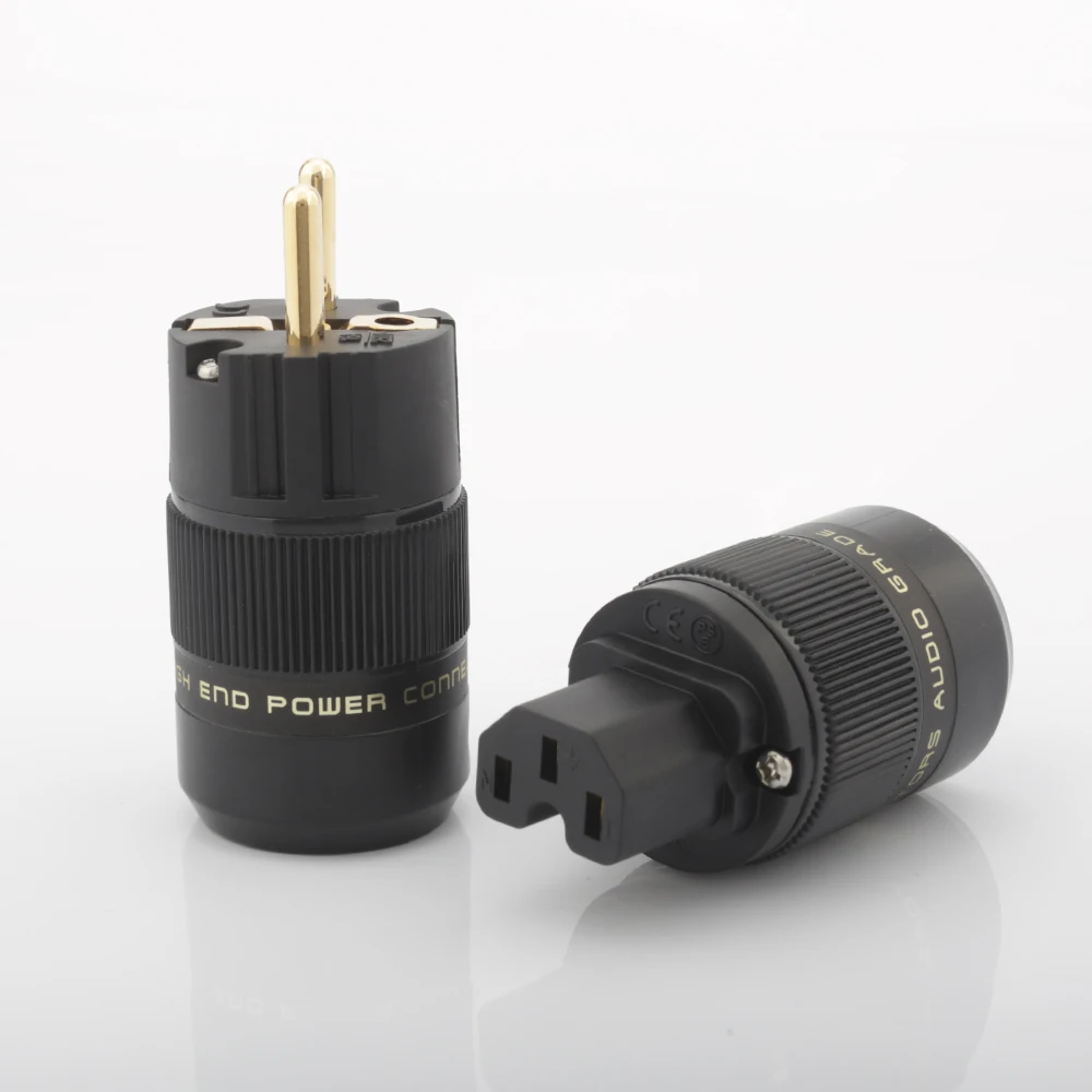 Ouro 24K, IEC Power Connector, Adaptador de alimentação de áudio, 1 par