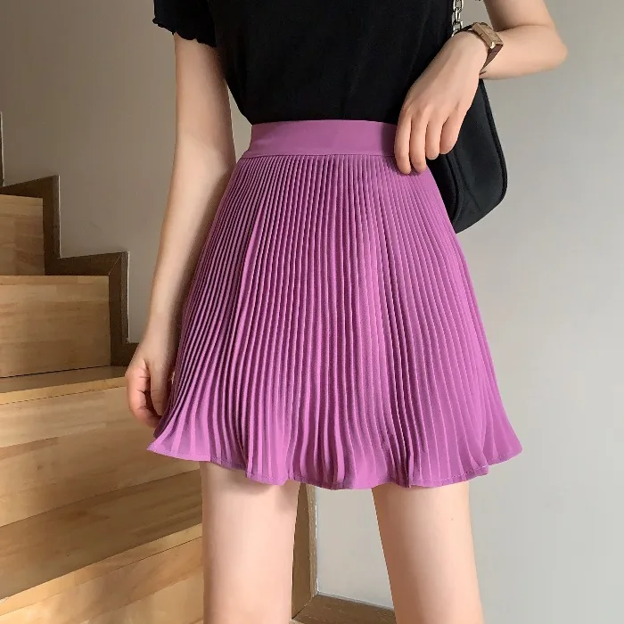 Chiffon Pleated Mini Skirts Women 