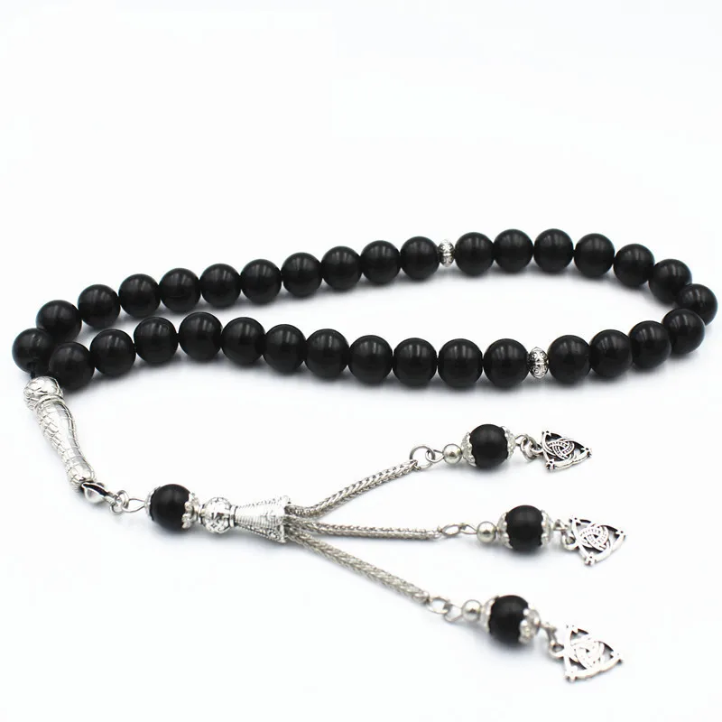 

10mm Black Malachite Glass Bracelets Tassel Pendant 33 Prayer Beads Islamic Muslim Tasbih Allah Mohammed Rosary For Women Men