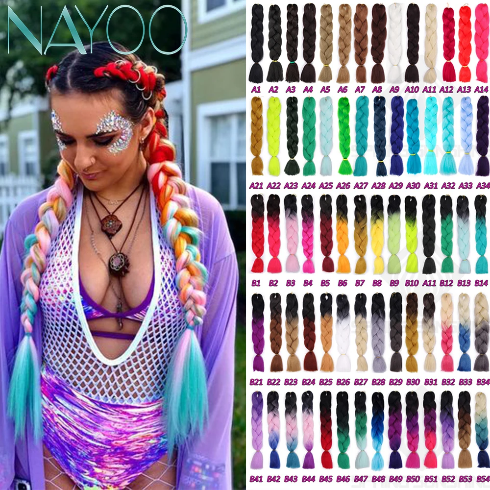 

Nayoo Hair Jumbo Braids Crochet Braiding Hair 24Inch Long Ombre Synthetic Braid Hair Extensions for Woman