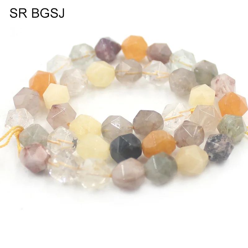 Free Shipping 6mm 8mm 10mm Faceted Round Polygonal Gems Genuine Natural Stone Mixed Rutilated Quartz Beads Strand 15&quot|bead strands|quartz