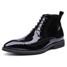 Fashion Mens Ankle Boots Genuine Leather Brogue Chelsea Boots Black Pointed Toe Patent Leather Men Dress Boots Shoes Fashion Mens Ankle Boots Genuine Leather Brogue Chelsea Boots Black Pointed Toe Patent Leather Men Dress Boots Shoes