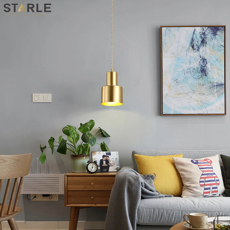 

Chandelier Nordic style modern minimalist bedroom all copper creative personality light luxury minimalist brass chandelier