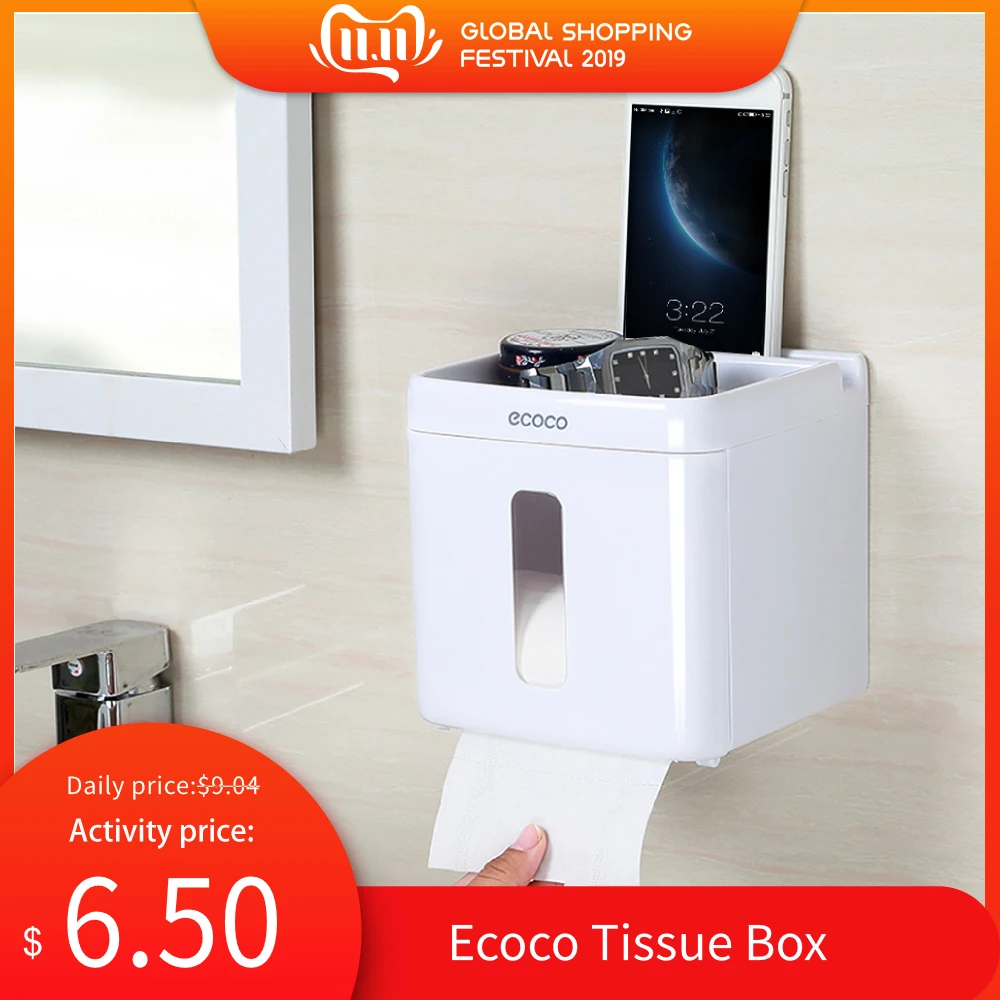

Ecoco Tissue Box Bathroom Toilet Paper Storage Box Wall-mount Plastic Tissue Dispenser Bathroom Product