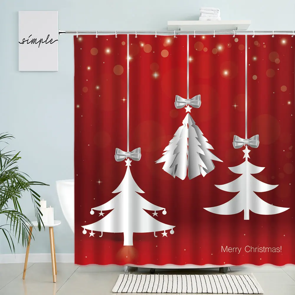 

Рождественская занавеска для душа, Рождественская елка, красный, белый абстрактный узор, зимняя новогодняя тема, ванная комната с крючком, водонепроницаемый экран
