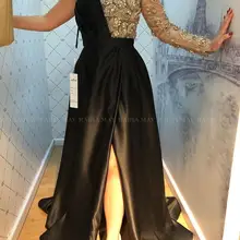 Дубай одно плечо черное атласное вечернее платье с разрезом один рукав бисером арабское выпускное платье цвета Бургунди вечерние платья