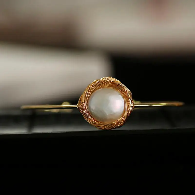 Fashion Natural Pearl Bracelet Ladies Gold Freshwater Pulseras Mujer Gift Baroque Style Bangle For Women | Украшения и аксессуары