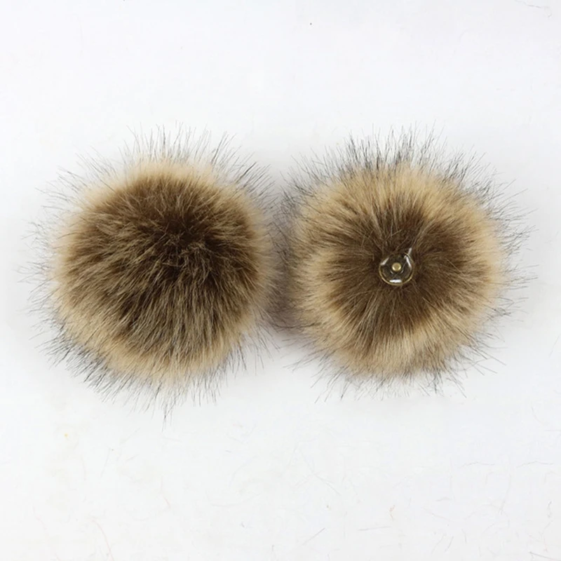 2pcs Fluffy Faux Fur 12cm Pom Pom Ball with Press Button for Baby Girl Pompoms Beanie Hat Accessories Press Stud Ball Garment Tags Fabric & Sewing Supplies