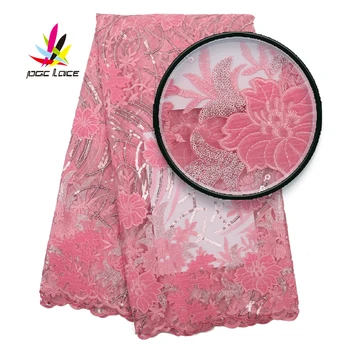 

African Tulle Mesh Lace Sequence Fabrics for Women Sequins Lace Nigerian Embroidery Velvet Lace Fabrics with Sequins XZ2967B