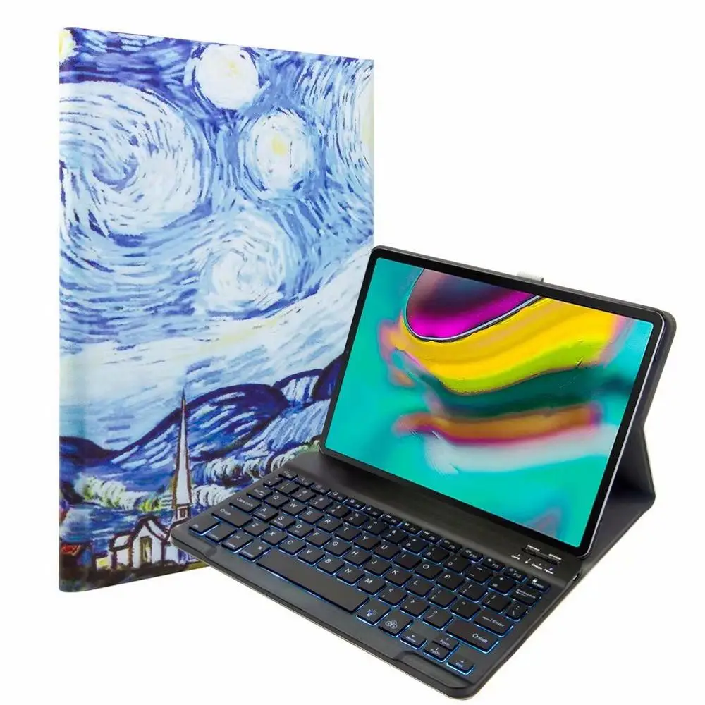 Bluetooth клавиатура чехол для Samsung Galaxy Tab A 10,1 T720 T725 планшет ткань с 7 подсветкой Клавиатура с подсветкой крышка+ ручка+ пленка - Цвет: With 7 colors  Light